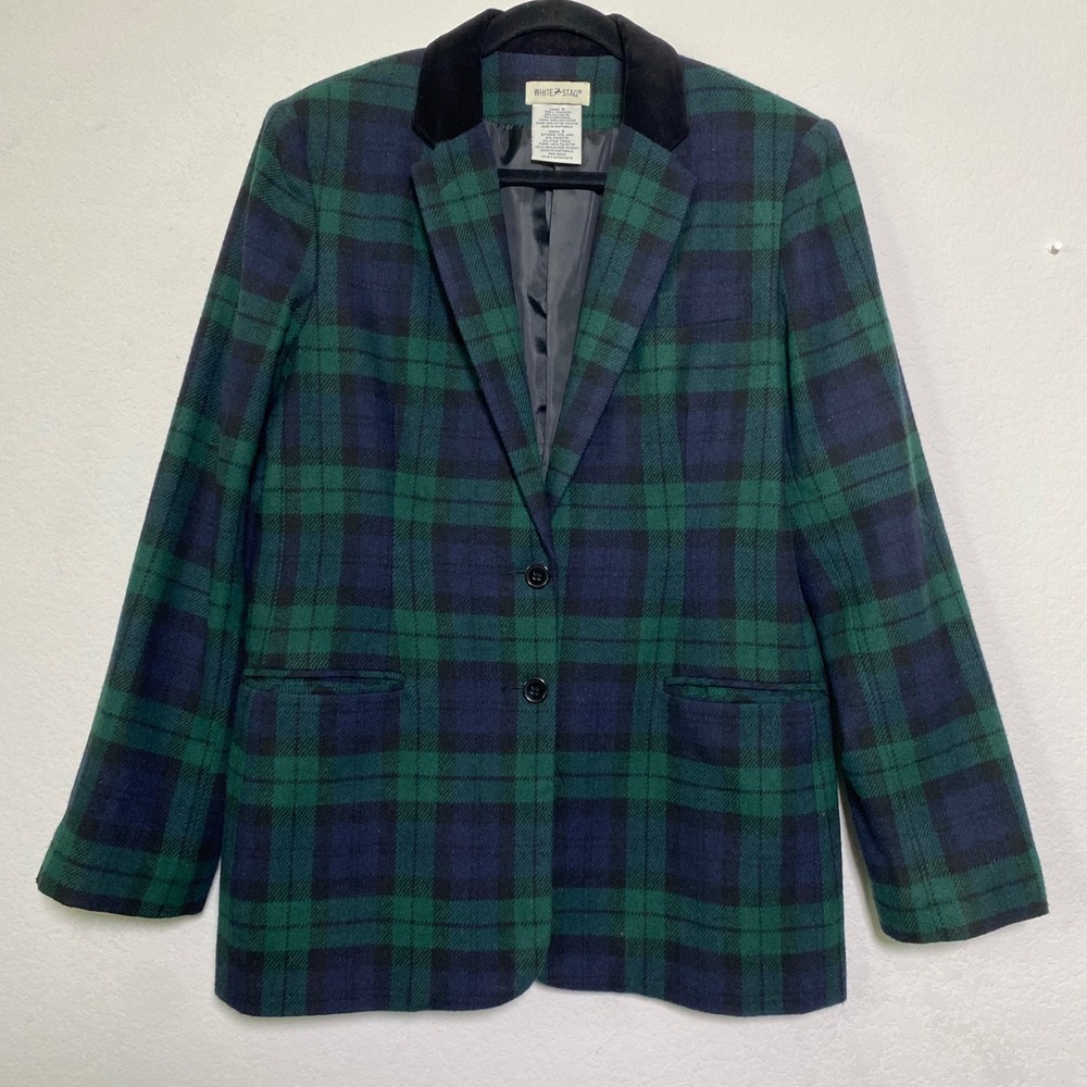 Vintage White Stag Women's Wool Blend Plaid Blazer Jacket Velvet Collar Size‎ 6